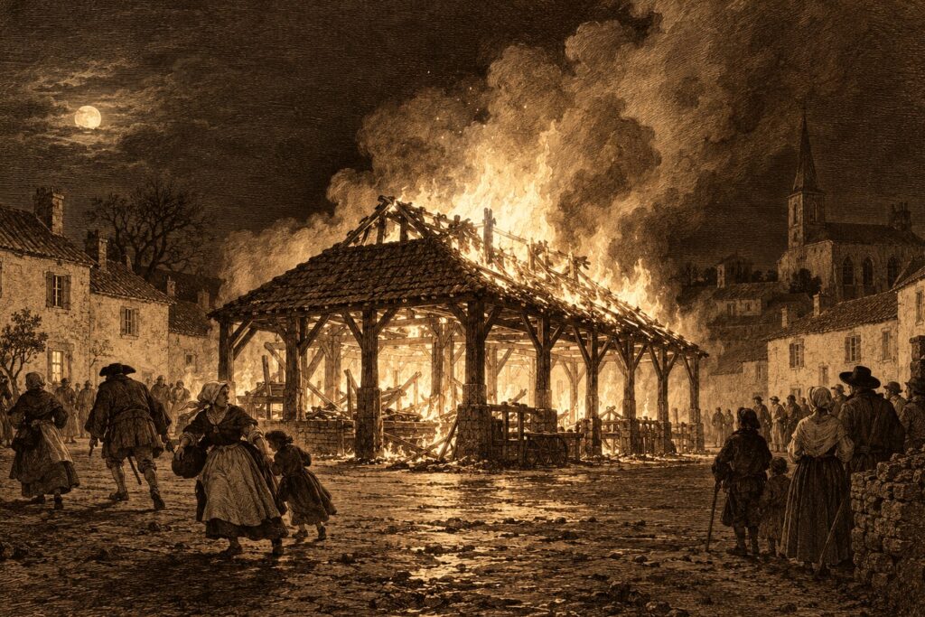Illustration IA : l’incendie de la halle du vieux bourg en 1794