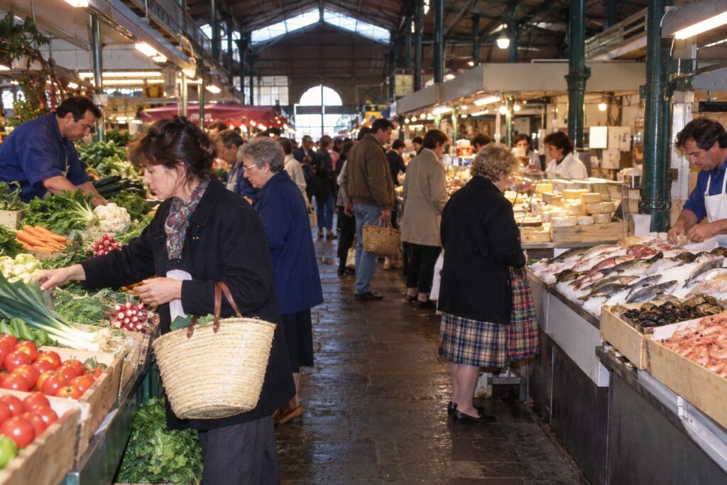 Illustration IA : les allées des Halles à la fin des années 1990