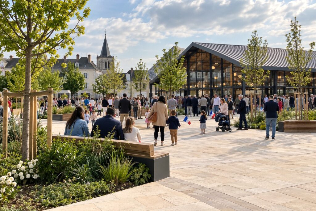 Illustration IA : la nouvelle place des Halles inaugurée en 2023