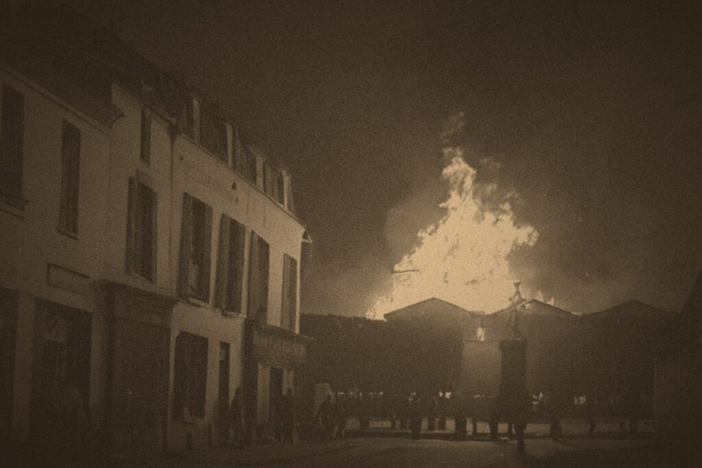 Reconstitution par IA de l’incendie des halles en 1884, d’après une photographie de 1860